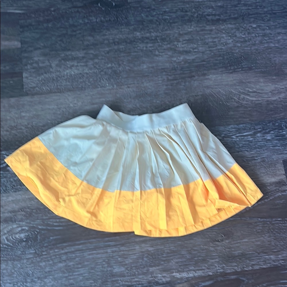 Yellow and White Pleated Skirt
